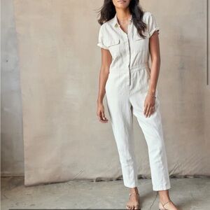 Outerknown Cream Short-Sleeve Utility Jumpsuit